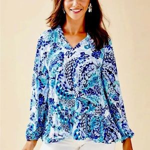 Lilly Pulitzer NWT Savanna Top Turquoise Wave After Wave $138 Size XXS